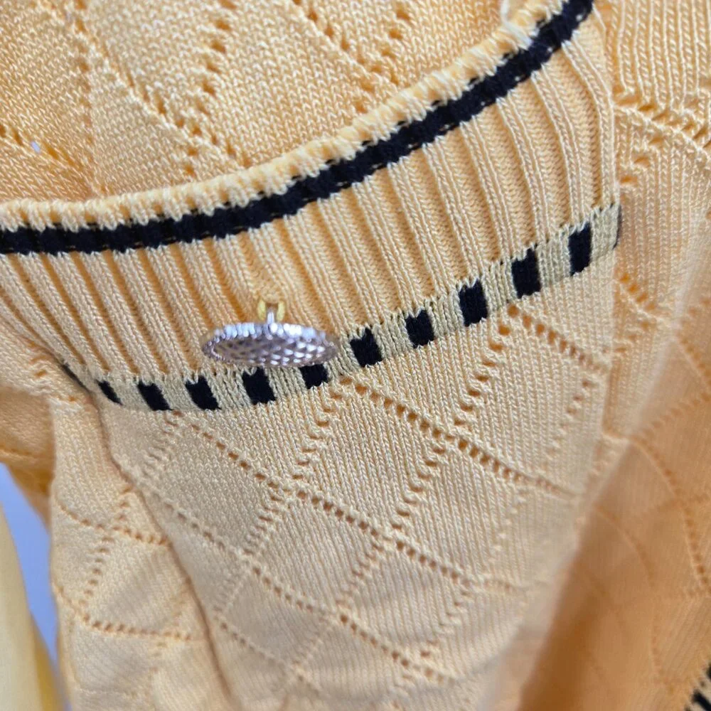 Yellow Sheer Sleeve Knit V-Neck Lightweight Cardigan Blouse Size Small